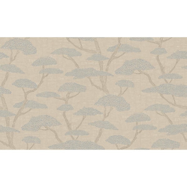 Unbranded Fusion Collection Chinoiserie Tree Motif Beige/Blue Matte Finish Non-Pasted Vinyl on Non-Woven Wallpaper Sample