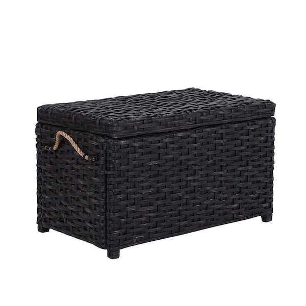 happimess Jacob 31.5" Handwoven Wicker Storage Trunk, Distressed Black