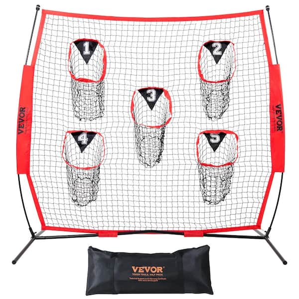 VEVOR Football Trainer Throwing Net 8 ft. x 8 ft. Training Throwing Target Practice Net with 5 Target Pockets in Red