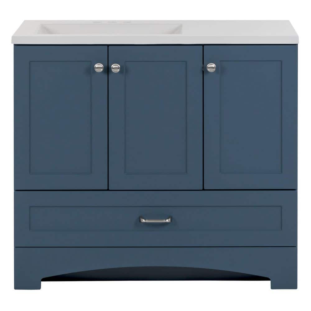 Glacier Bay Lancaster 36 in. W x 19 in. D x 33 in. H Single Sink Bath Vanity in Admiral Blue with White Cultured Marble Top -  B36X20321
