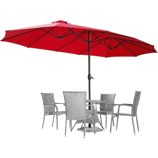 15 ft. x 9 ft. Double-Sided Market Umbrella Outdoor Patio Umbrella with Crank Air Vents in Red