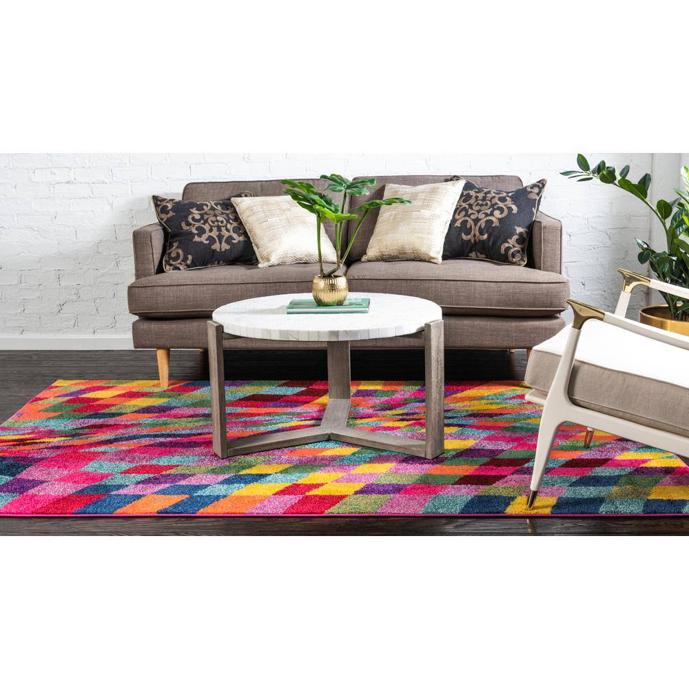 Vibrant Estrella Geometric Rectangle Rug in Blue and Multi, 3' 3" x 5' 3"