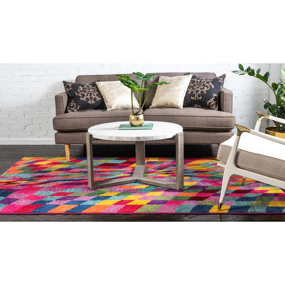 Colorful Geometric Rectangular Synthetic Area Rug 5' x 8'