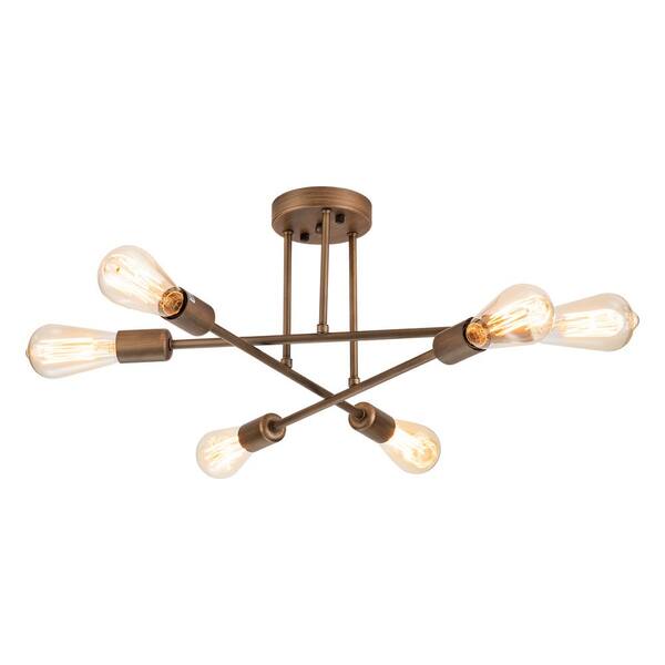 RRTYO Highlandville 23.62 in. 6-Light Bronze Brushed Sputnik Semi Flush Mount