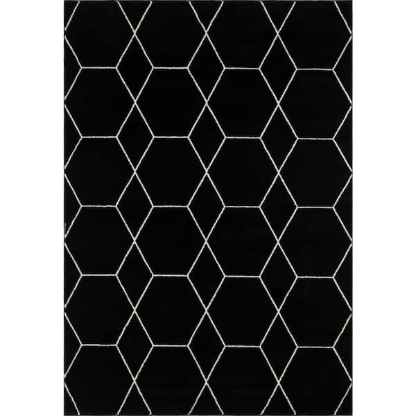 StyleWell Trellis Frieze Black/Ivory 7 ft. x 10 ft. Geometric Area Rug