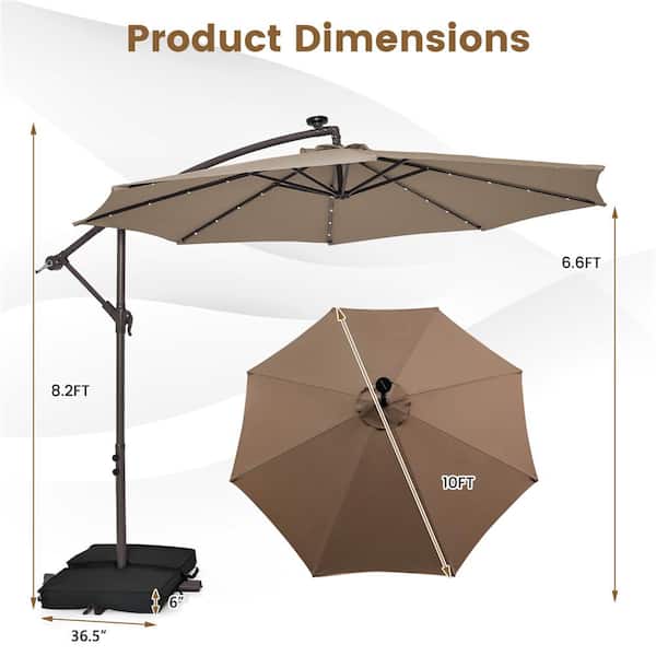 Costway 10 ft. Cantilever Hanging Offset 32 LED Lights Sand Bag