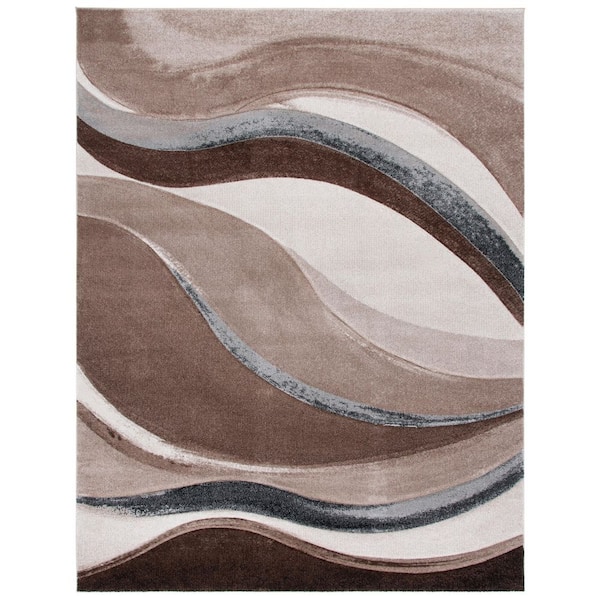 Hollywood 9 ft. x 12 ft. Brown/Ivory Gradient Waves Area Rug
