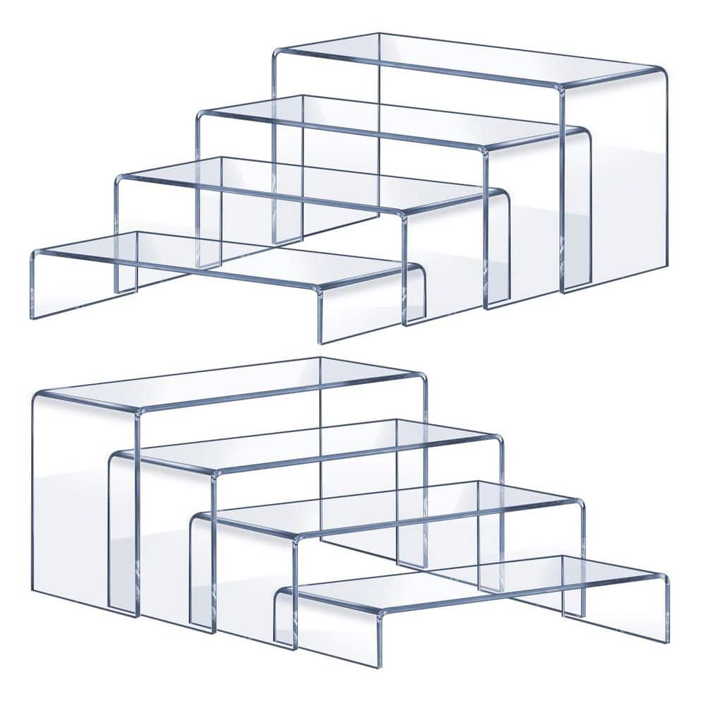 4-Tier Clear Transparent Acrylic Cake Stand with Rectangular Risers for Dessert Table, Figures, 8 Pcs Set price history on PriceWatchPro