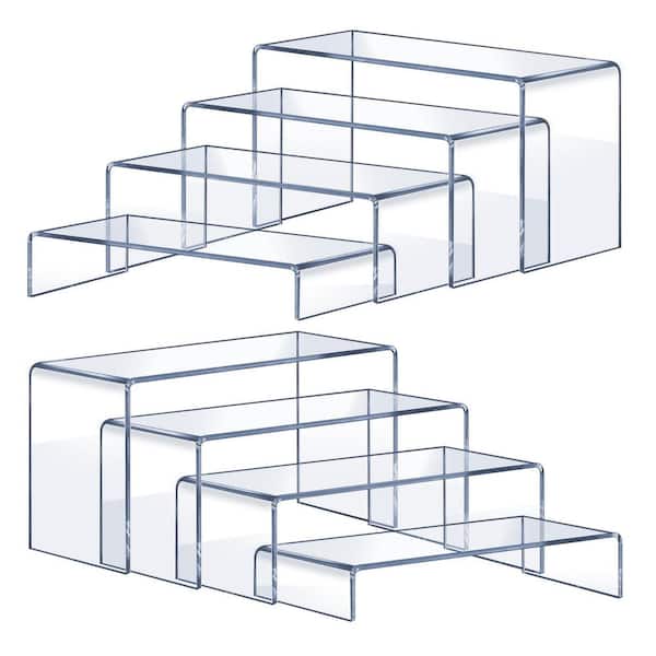 4-Tier Clear Transparent Acrylic Cake Stand with Rectangular Risers for Dessert Table, Figures, 8 Pieces Set
