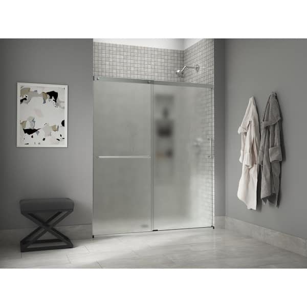 KOHLER Elate 56-60 in. W x 71 in. H Sliding Frameless Shower Door in Bright Silver with 1/4 in. Thick Frosted Glass