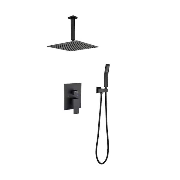 Tahanbath 1-Spray Patterns Shower Head with Dual Ceiling Mount1.5 GPM in Matte Black