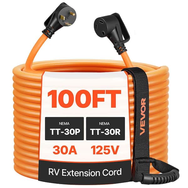 STW RV Power Cord 100 Ft. 10/3 Gauge 30 Amp 125V 2500W RV Extension Cord, NEMA TT-30P, with Lighted End and Locking Plug