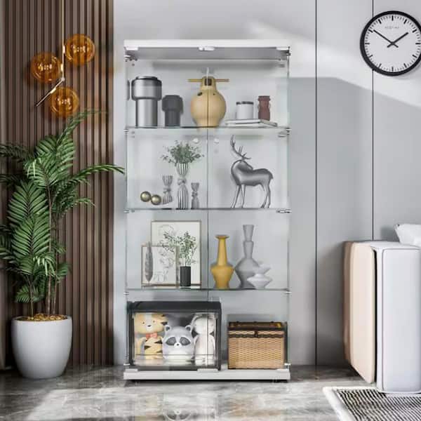White 2-Door Glass Display Cabinet with 4-Shelves with Door