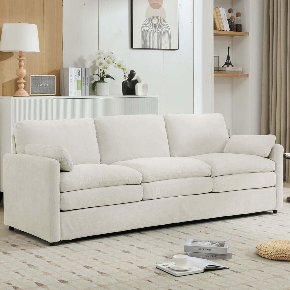 89 in. Beige Chenille 3-Seater Cozy Upholstered Loveseat Double Cushion Dee