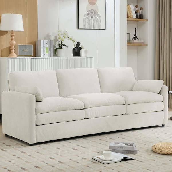 Unbranded 89 in. Beige Chenille 3-Seater Cozy Upholstered Loveseat Double Cushion Deep Seat Love Seat Small Sofa Couch