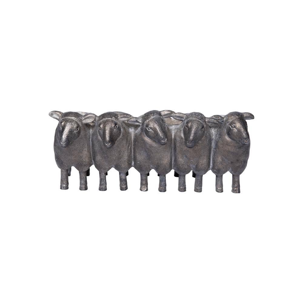 13" Gray Resin Sheep Planter with Distressed Iron Finish