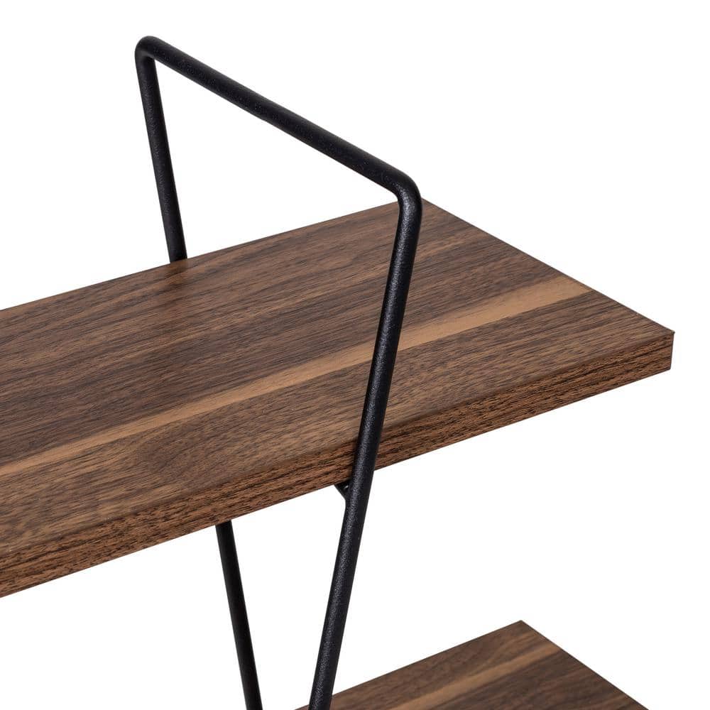 Industrial Black Steel and Wood 3-Tier Wall Shelf
