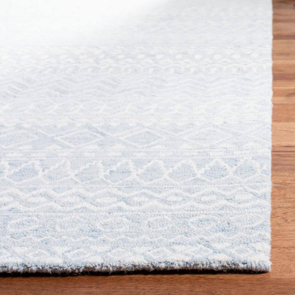 Aqua and Ivory Hand-Tufted Wool 8' x 10' Area Rug