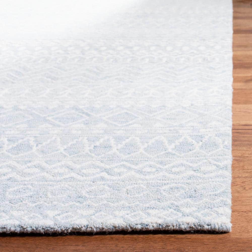 Aqua and Ivory Hand-Tufted Wool Area Rug 9' x 12'