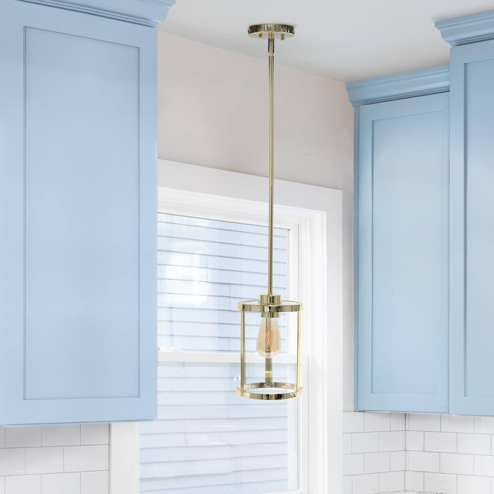 Gold Adjustable Glass Pendant Light with Cylindrical Shade