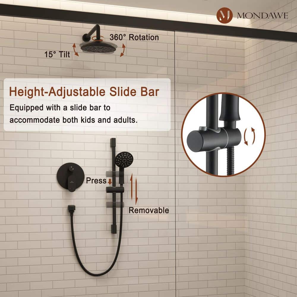 Matte Black Adjustable Multi-Head Rain Shower System with Handheld