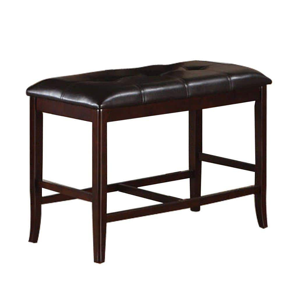 Poundex F1168 Dark Brown Counter Height Dining Bench Faux Leather Seat