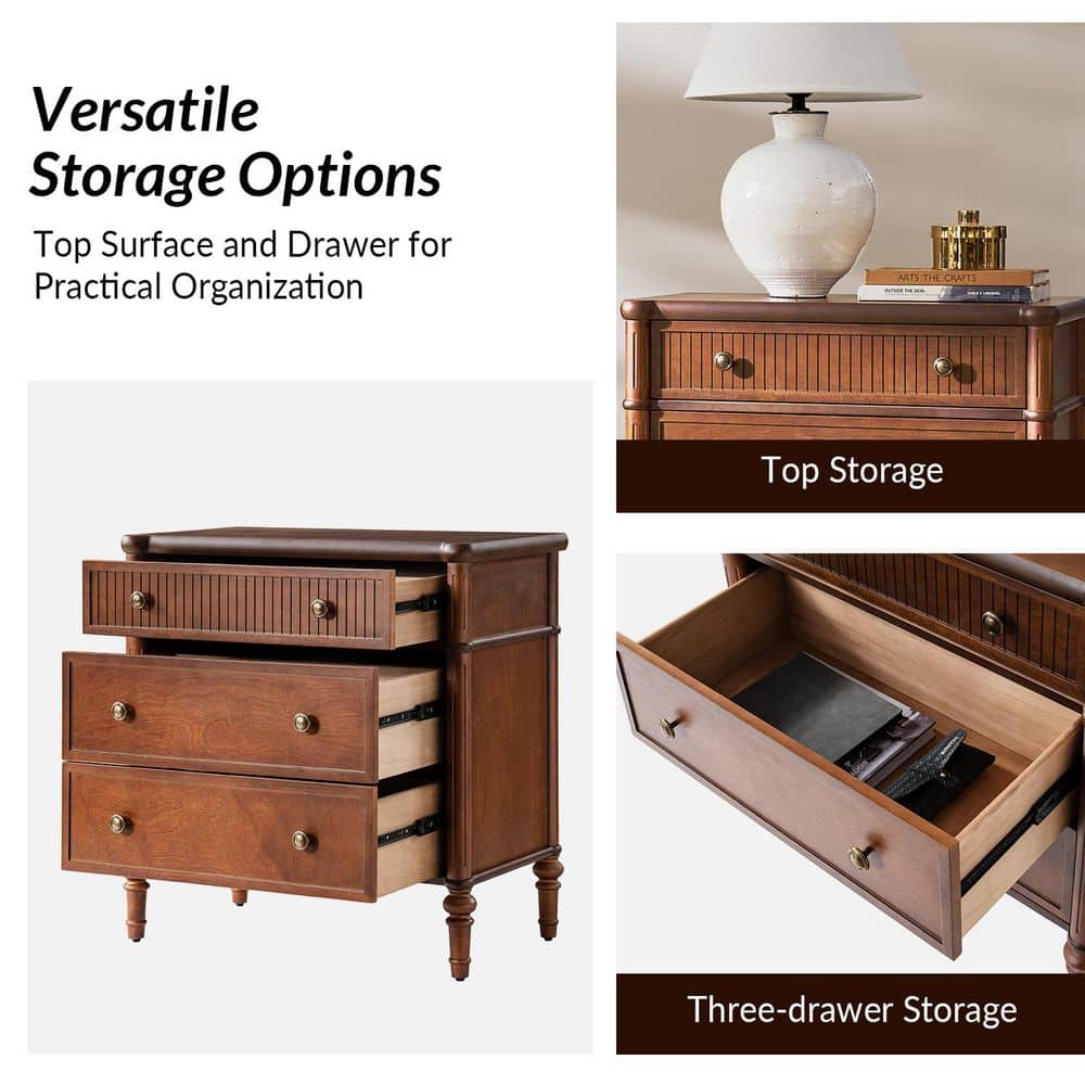 Roland Walnut 3-Drawer 28 in. W Nightstand Set of 2 with Built-In Charging Station - thumbnail 5