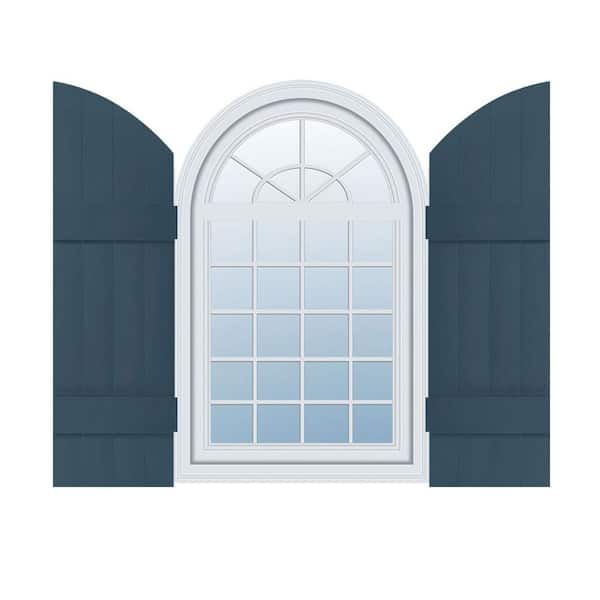 Ekena Millwork 14 in. x 49 in. Lifetime Vinyl Standard Four Board Joined w/ Archtop Board and Batten Shutters Pair Classic Blue
