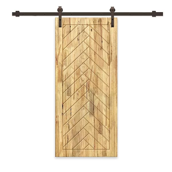 CALHOME 32 in. x 96 in. Weather Oak Stained Pine Wood Modern Interior Sliding Barn Door with Hardware Kit