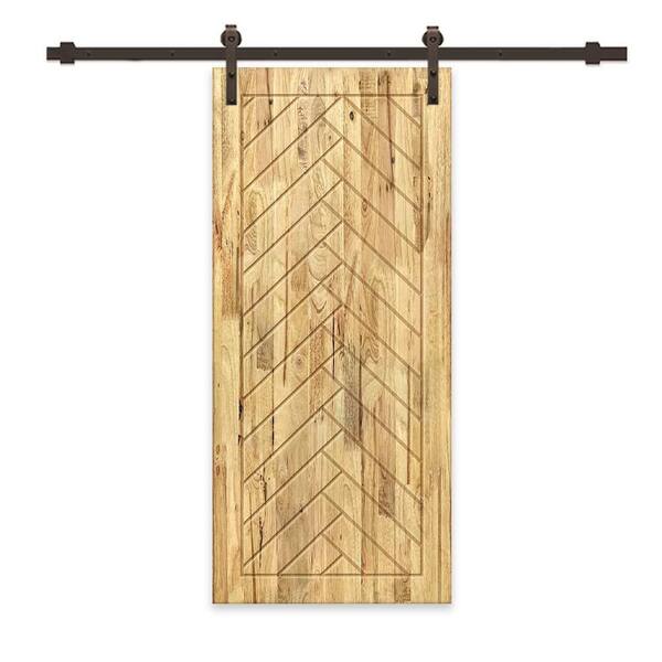CALHOME 34 in. x 96 in. Weather Oak Stained Pine Wood Modern Interior Sliding Barn Door with Hardware Kit