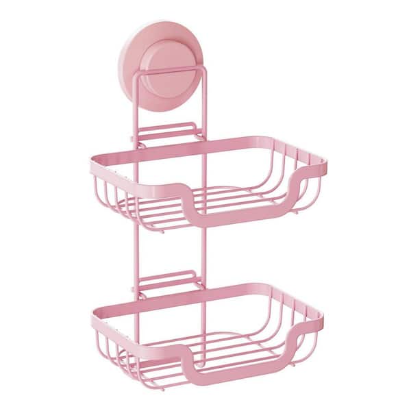 Double Layer Rustproof Stainless Steel Soap Holder Drill-Free Bar Soap Dish Tray Suction Cup, Draining for Wall in Pink