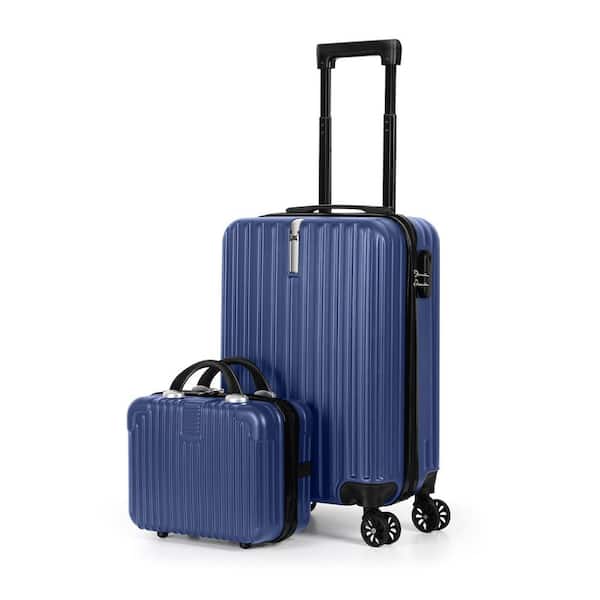 2-Piece Carry On Luggage Set Hard Side Lightweight Suitcase with 4 Spinner Wheels(14/20, Navy Blue)
