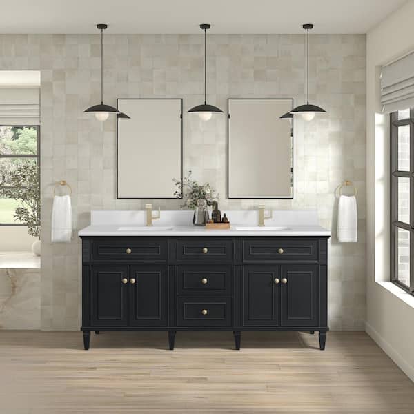 James Martin Vanities Lorelai 72.0 in. W. x 23.5 in. D x 34.06 in. H Double Bathroom Vanity in Black Onyx with White Zeus Quartz Top