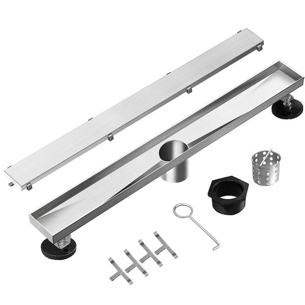 18 in. Drain with Tile Insert 2-in-1 Panel, Brushed Stainless Steel Shower Floor Drain, Linear Drain with Hair Strainer