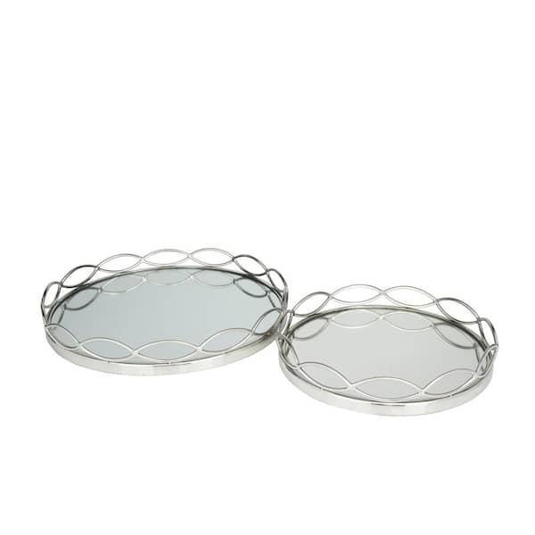 Litton Lane Silver Stainless Steel Mirrored Decorative Tray (Set of 2)