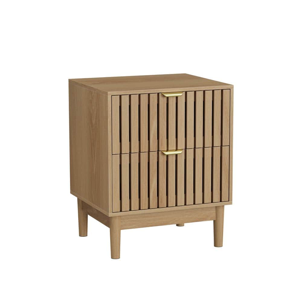 17.72 In Oak Tone MDF Nightstands with Two Drawers and Grille Design, Bedroom Bedside Table, Wooden End Table,2-pack price history on PriceWatchPro