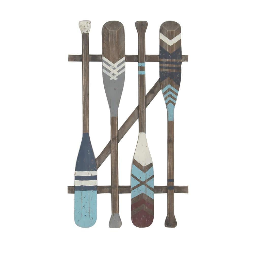 Brown and Blue Fir Wood Canoe Oar Wall Decor