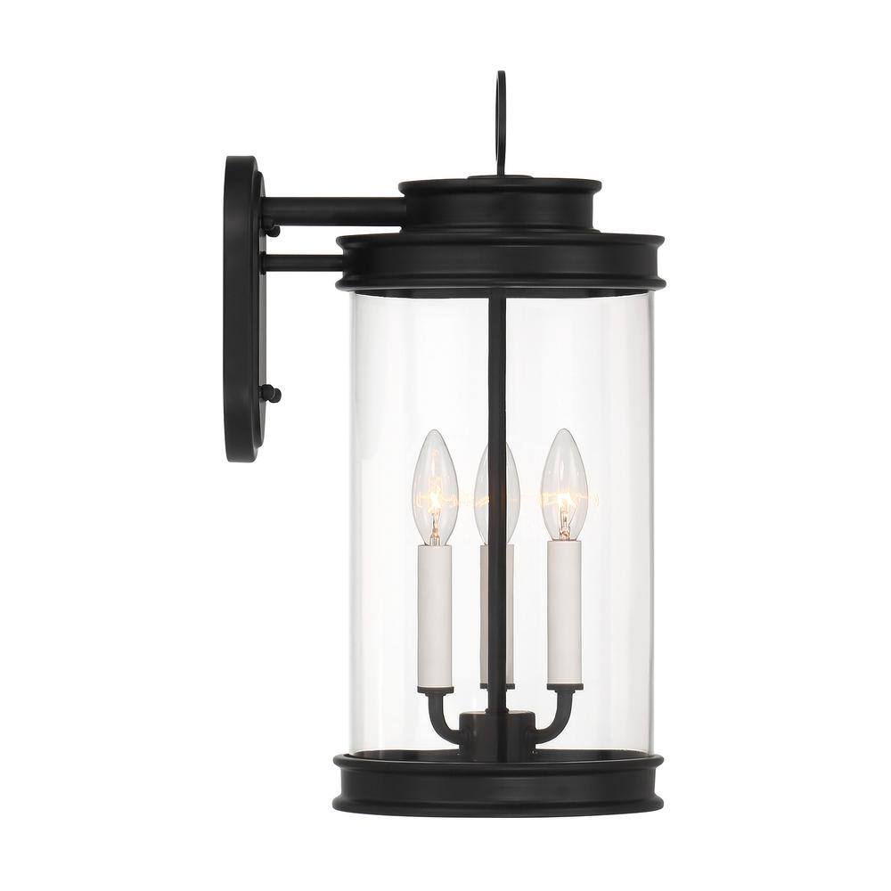 Matte Black 3-Light Outdoor Lantern Sconce with Clear Glass