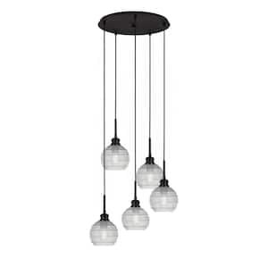 Albany 60-Watt 19 in. 5-Light Espresso Cord Pendant Light Clear Ribbed Glass Shade No Bulbs included