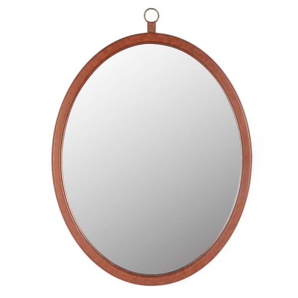 Unbranded 23.62 in. W x 29.92 in. H Oval Wood Framed Wall Bathroom Vanity Mirror in Brown