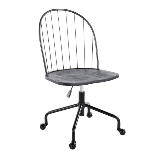 Lumisource Riley Wood Adjustable Height High Back Office Chair in Black Wood and Black Metal