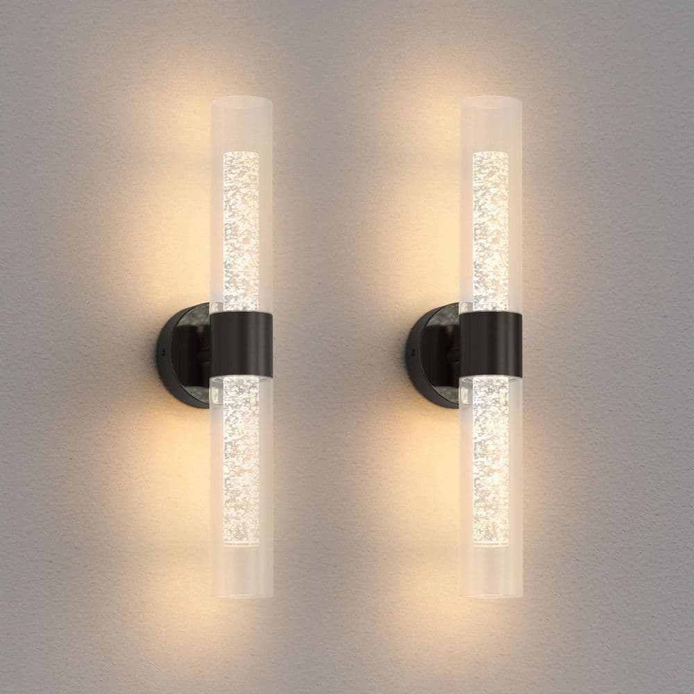 22 in. 2-Light Black Wall Sconce Set with Bubble Acrylic Glass Shade Dimmable Modern Wall Lights for Bedroom Living Room price history on PriceWatchPro