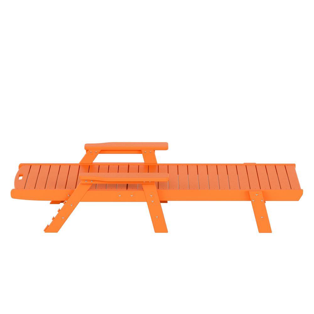 78.3" Orange HDPE Outdoor Chaise Lounge with Arms