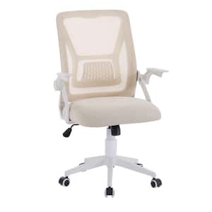 Office Chair for Computer Task Work Fabric Swivel Ergonomic Task Chair in Beige Mesh Lumbar Support with Adjustable Arms