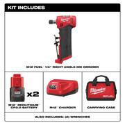 M12 FUEL 12V Lithium-Ion Brushless Cordless 1/4 in. Right Angle Die Grinder Kit w/M12 3/8 in. Ratchet