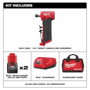 M12 FUEL 12V Lithium-Ion Brushless Cordless 1/4 in. Right Angle Die Grinder Kit w/M12 3/8 in. Ratchet
