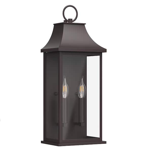 Montpelier 20.6 in. 2-Light Oil-Rubbed Bronze Dusk to Dawn Outdoor Hardwired Wall Lantern Scone