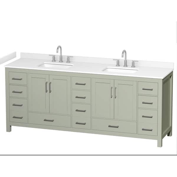 Sheffield 84 in. Double Freestanding Light Green Bath Vanity with White Cultured Marble Top