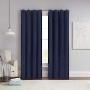 Thermapanel Navy Solid Polyester 54 in. W x 54 in. L Grommet Room Darkening Curtain