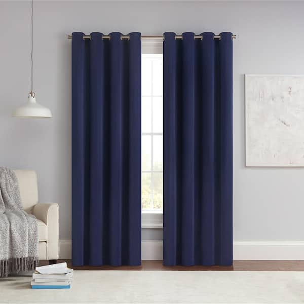 Eclipse Thermapanel Navy Solid Polyester 54 in. W x 54 in. L Grommet Room Darkening Curtain